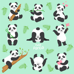 Obraz premium Cute Panda Character In Different Situations Set