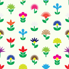 colorful simple retro small flowers set of icons seamless pattern eps10