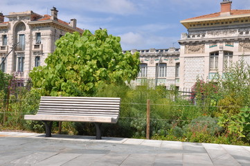 Empty bench in the city, a place of rest