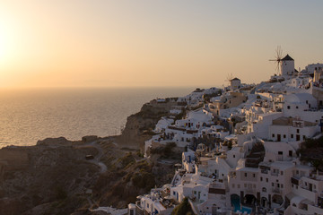 Santorini Island  - view of the famous windmills at sunset