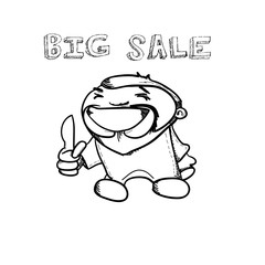 Cartoon hand drawn man and shopping sale banner doodle design ve