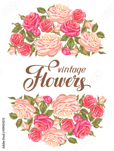 invitation card with vintage roses decorative retro flowers image