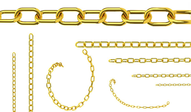 Seamless golden chains isolated over white background for contin