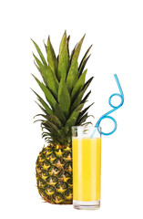 A whole pineapple fruit and a glass of pineapple juice with drin © strekoza64