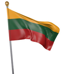 National flag for country of Lithuania isolated on white background, 3D rendering