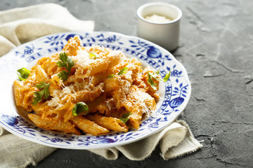 Pasta with sun dried tomatoes pesto and cheese