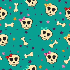 Seamless with stars and the bones of the skull girl glamorous, set2