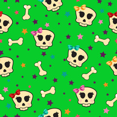 Seamless with stars and the bones of the skull girl glamorous, set4