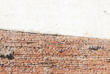 red brick and plaster on the old wall texture background.