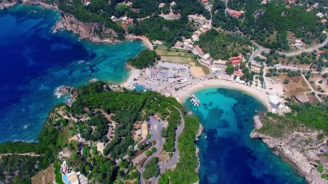 Mount Pantokrator Corfu top mountain summit Greece aerial 4k video panoramic. Peak communications technology station.