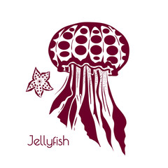 Hand drawn, tattoo stylized jellyfish. Marine life sketch zentangle design element for summer vacation vector illustration