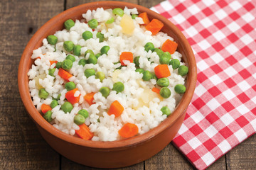 Cooked rice with peas and vegetables