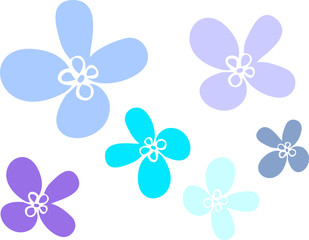 Simple flowers of several sizes of blue color