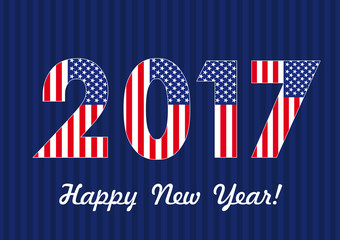 2017 happy new year USA banner. Vector card Happy New Year 2017 with American flag