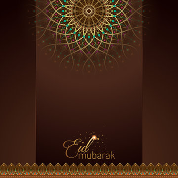 Eid Mubarak greeting card template with mandala geometric pattern