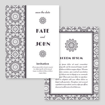 Wedding invitation, greeting card with mandala pattern. Save the