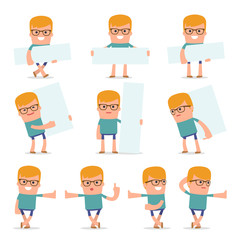 Set of Smart and Funny Character Teenager leaned against the wal
