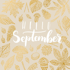 Hello september card. - obrazy, fototapety, plakaty