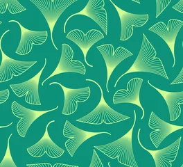 Behang Ginkgo biloba verlaat naadloos patroon op groene achtergrond © Julia Pavlenko