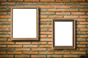 Picture frame on old empty room with concrete wall background vintage effect style