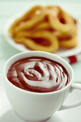 churros con chocolate, a typical Spanish sweet snack