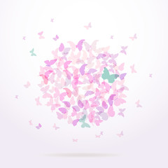 summer round banner, card design, Colorful pink butterfly on white background. Vector