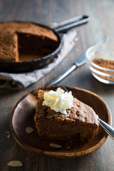 Homemade chocolate cake in the pan