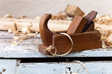 Wooden plane in a workshop