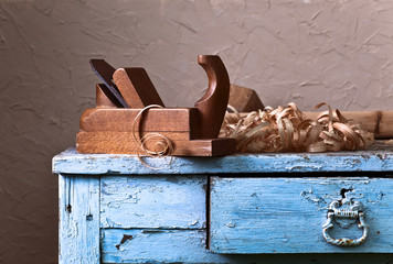 Wooden plane in a workshop