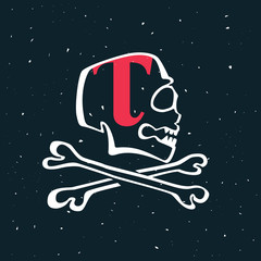 Letter T logo in vintage style skull.