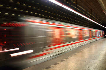 Fototapeta na wymiar Prague subway in motion