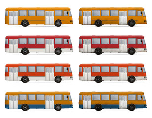 Set of old buses - clean and dusty with rust