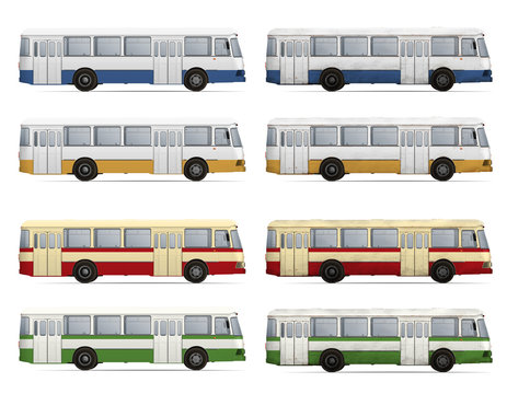 Set of old buses - clean and dusty with rust
