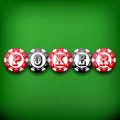 Poker chips on green, vector background
