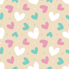 Valentine's Day cute colorful seamless pattern background with hearts and dots.