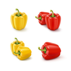 Set of Colored Bulgarian Bell Peppers, Paprika Isolated on Background