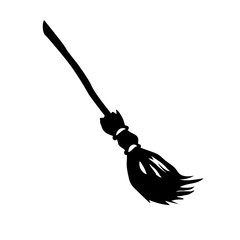 illustration of isolated silhouette witch broom on white background - obrazy, fototapety, plakaty