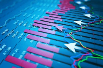 Economy arrows and bar charts, stock market