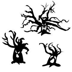 Set of halloween scary trees. Vector illustration. Ghost face