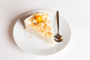Napoleon cake on plate on table close-up