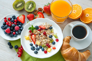 Yogurt with muesli and fresh fruits