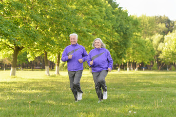 Senior couple jogging in  park