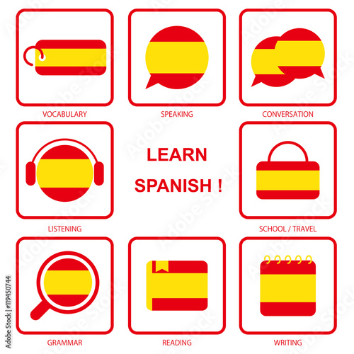 "learn spanish icon set" Stock image and royaltyfree vector files on