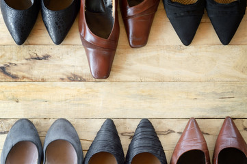 woman shoe on wooden background