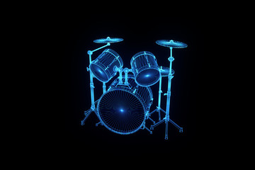 Fototapeta na wymiar 3D Music Drums in Wireframe Hologram Style. Nice 3D Rendering 