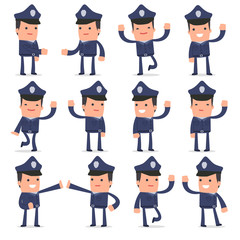 Set of Funny and Cheerful Character Officer welcomes poses