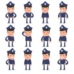 Set of Happy and Cheerful Character Officer standing in relaxed