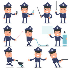 Set of Happy and Intelligent Character Officer making presentati