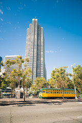 San francisco tram and skyscrapers, California, USA