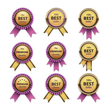 Set of Top Quality Golden labels with Ribbons